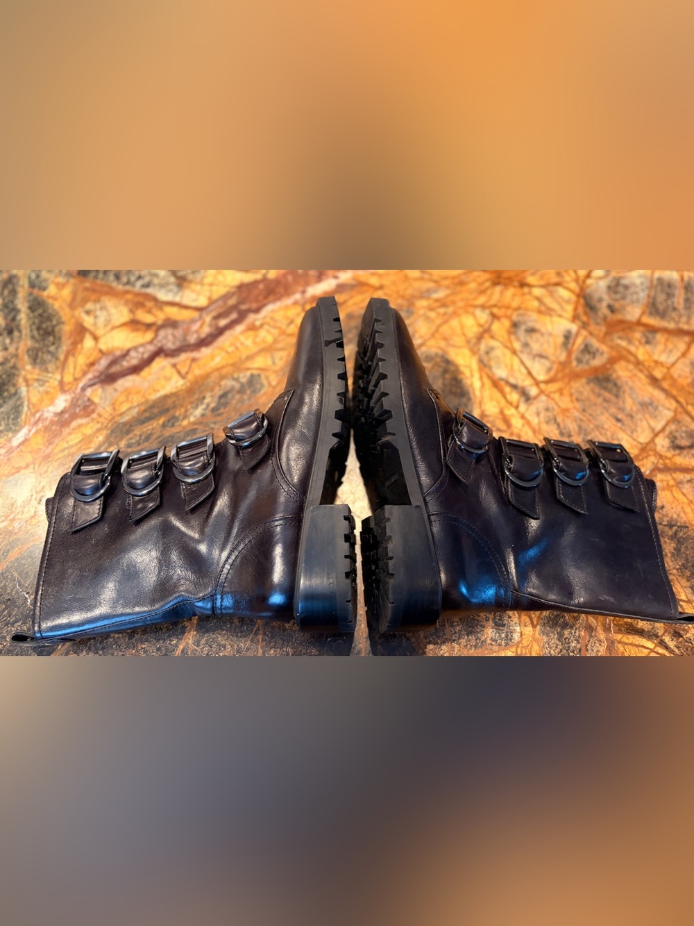 Vince Camuto Black Leather Buckle Strap Boots - Picture 5 of 6